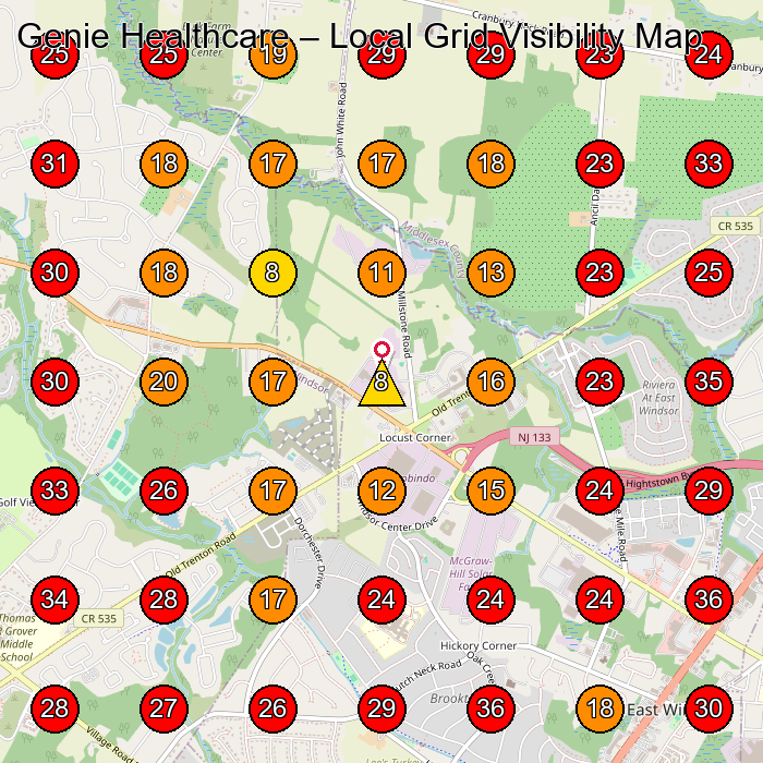 Genie Healthcare GeoGrid visibility map for Tree Service in Plainsboro Township